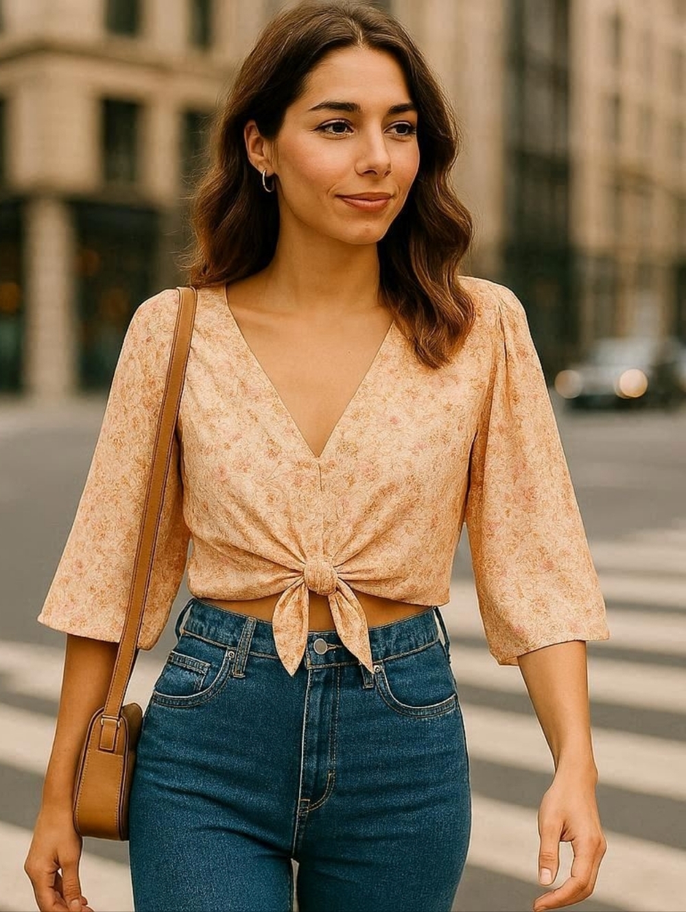 Sisstrevolution Pink & Mustard Floral Tie-Front Blouse Boho Sz L
